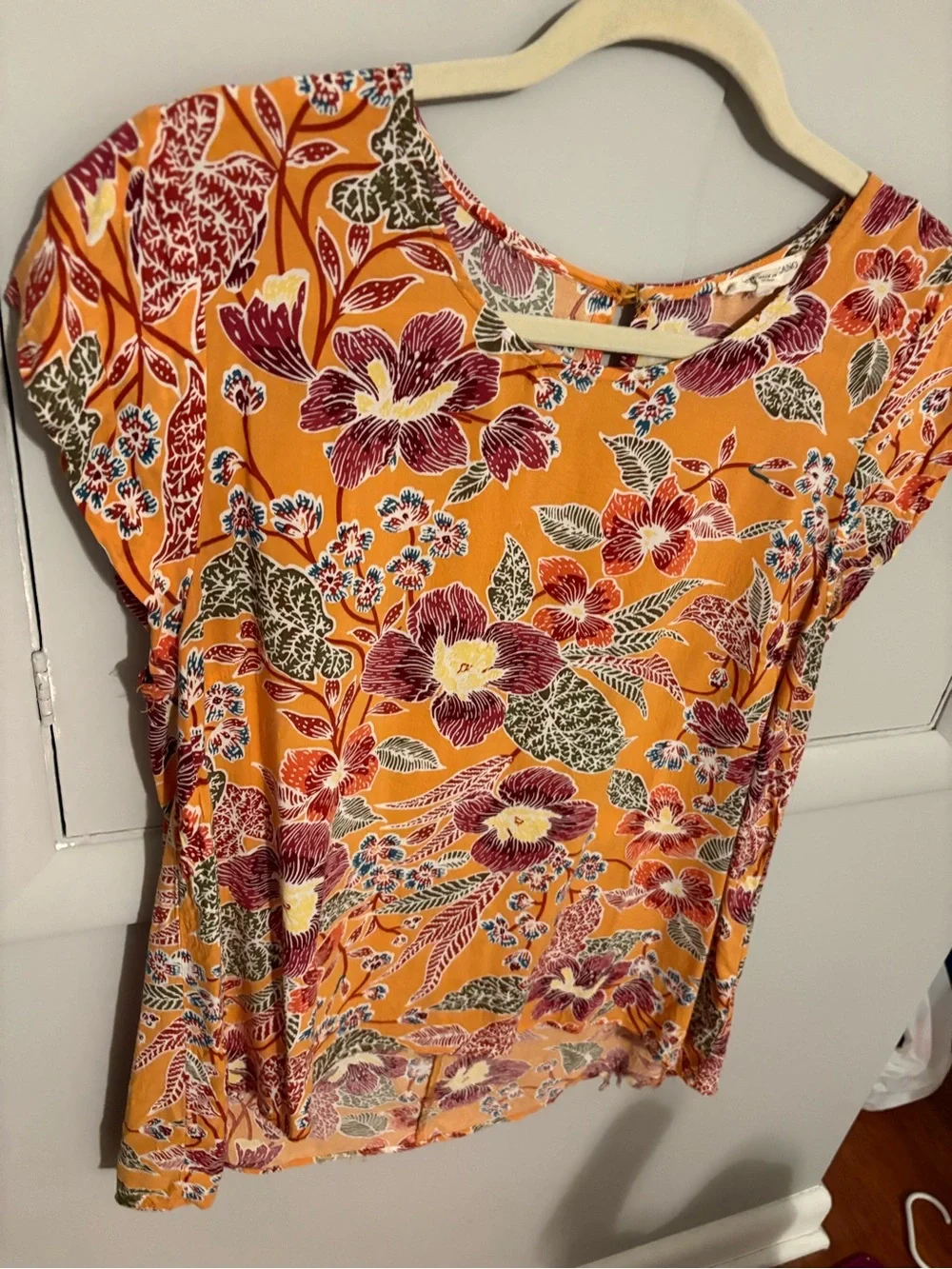 Floral Cap-Sleeve Top in Mustard Yellow